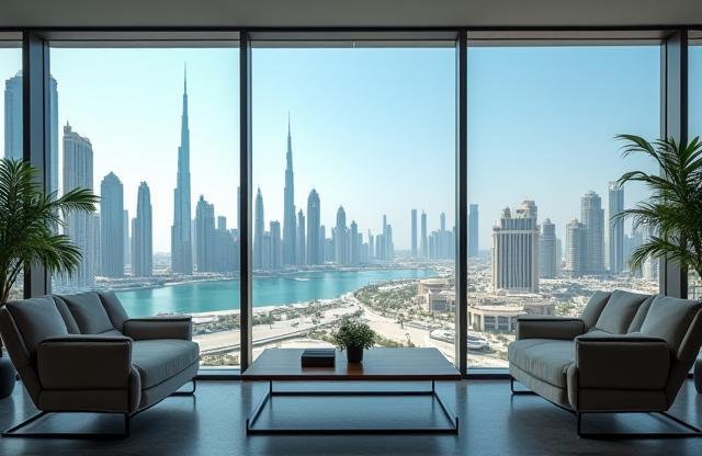 A stunning view of the modern Dubai skyline from inside the Gulf Skies Meteorology office.