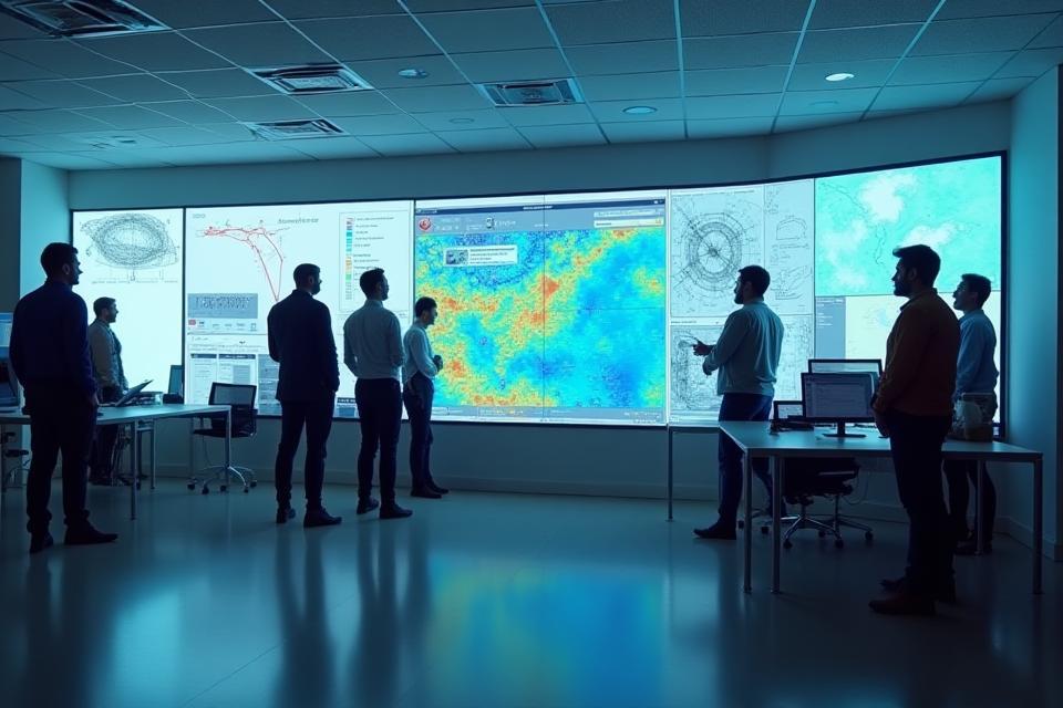 Modern office interior of Gulf Skies Meteorology with team members collaborating.